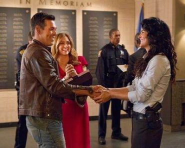 Rizzoli & Isles, guest star Eddi Cibrian, and stars Sasha Alexander and Angie Harmon