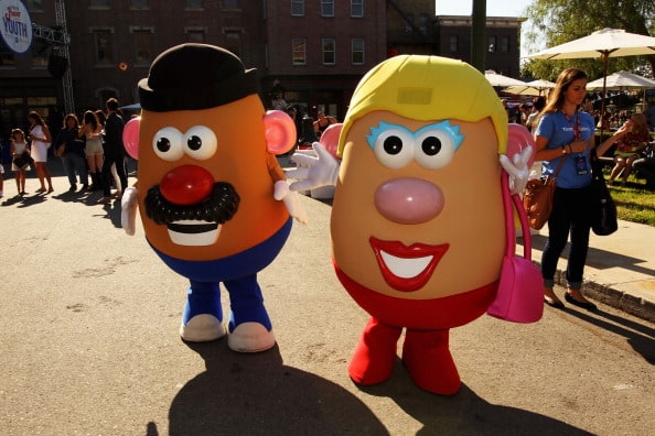 UNIVERSAL CITY, CA - JULY 27: Mr. Potato Head and Mrs. Potato Head attend Variety's Power of Youth presented by Hasbro, Inc. and generationOn at Universal Studios Backlot on July 27, 2013 in Universal City, California. (Photo by Rich Polk/Getty Images for Variety)