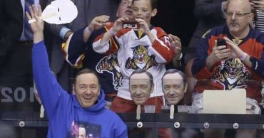 Kevin Spacey Goes To Hockey Game in a “Spacey in Space” Sweatshirt