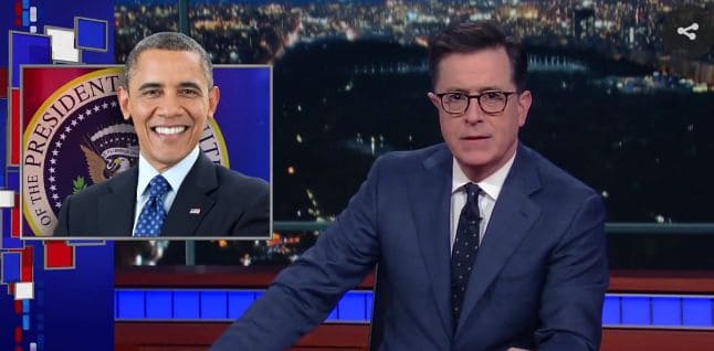 Stephen Colbert Channels “Colbert Report” to Send off President Obama