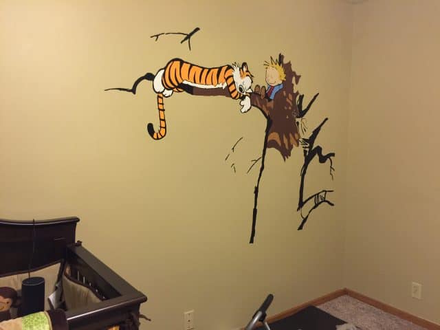 Guy Makes a Calvin and Hobbes Themed Nursery With Painted Mural