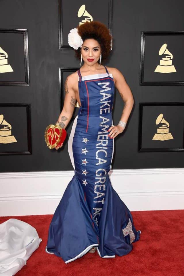 Singer Joy Villa’s ‘Make America Great Again’ Dress at Grammys