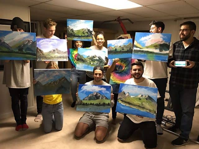 Guy Has Bob Ross Birthday Party Where Everyone Paints Landscapes