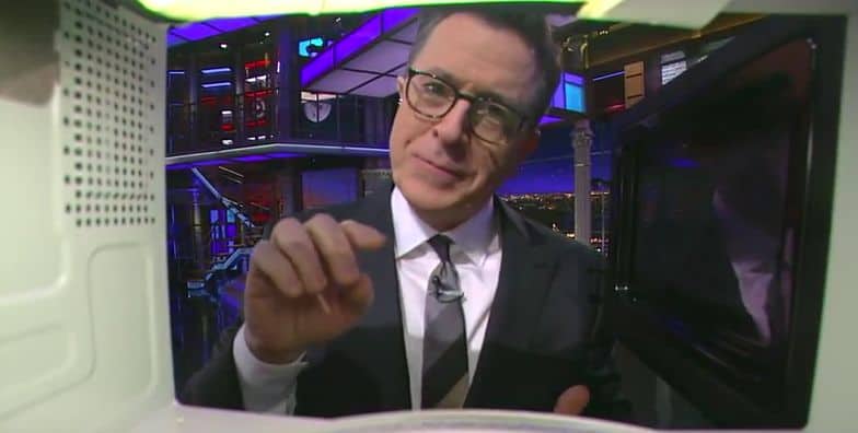 Stephen Colbert Reaches Out to President Obama Through a Microwave