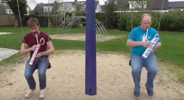 Two Guys on a Swing Set Play Legend of Zelda: Breath of the Wild Kass&#8217; Theme