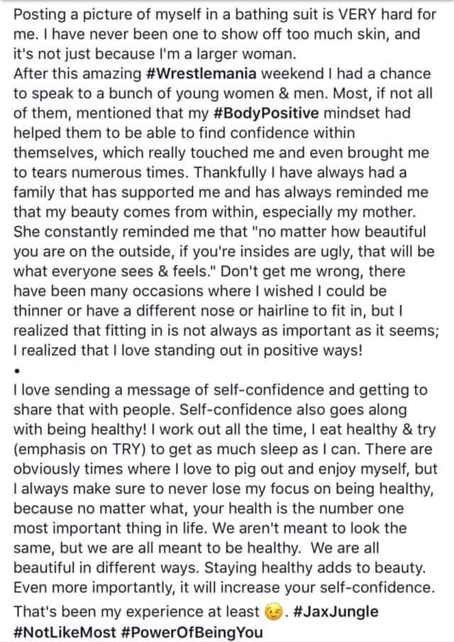 Nia Jax Spreads Positive Body Image Message with Twitter Post