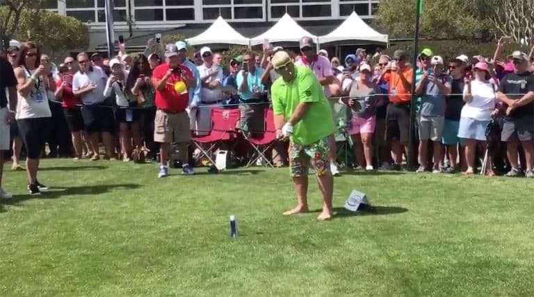 John Daly Smashes Drive Off A Beer Can, Then Chugs The Beer While Barefoot