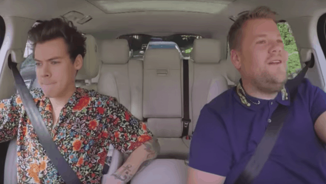 Harry Styles and James Corden Trade Clothes on “Carpool Karaoke”