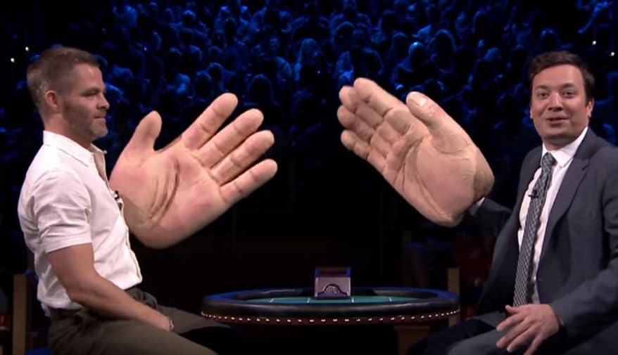 Chris Pine Slaps Jimmy Fallon In The Face With A Giant Hand 9873