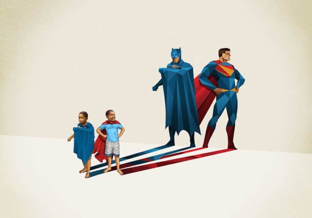 Cute Artwork Shows Kids With Their Superhero Shadows