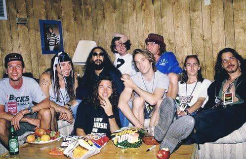 Soundgarden and Pearl Jam backstage at Lollapalooza in 1992