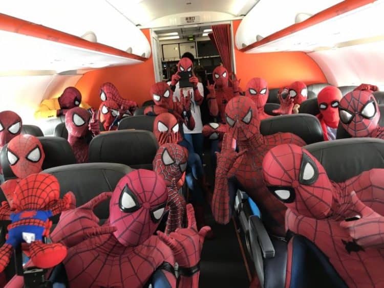 Check Out a Bunch of Spider-Man Cosplayers Filling Up an Entire Plane