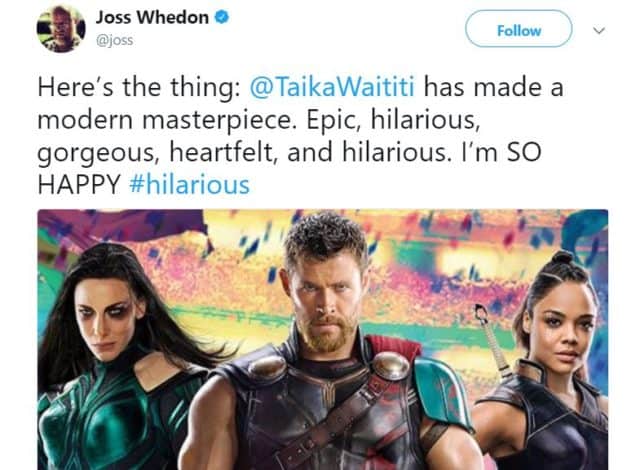 Joss Whedon Calls ‘Thor: Ragnarok&#8217; a Masterpiece