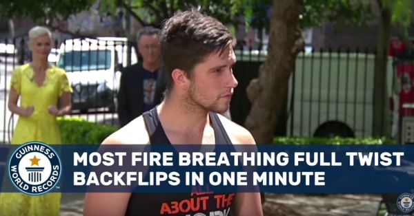 New World Record for Fire-breathing Full Twist Backflips