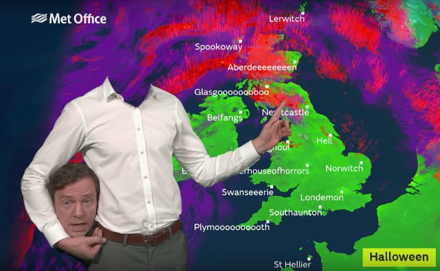 Check out This British Weatherman Perform Headless Halloween Forecast