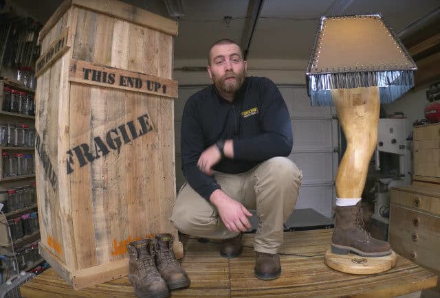 Watch This Woodworker Carve A Christmas Story Lamp Of His Own Leg