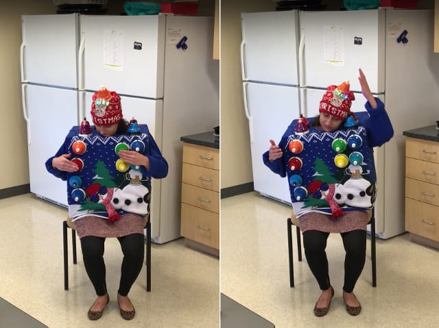 Woman Plays Carol Of The Bells On Her Bell-Covered Ugly Christmas Sweater