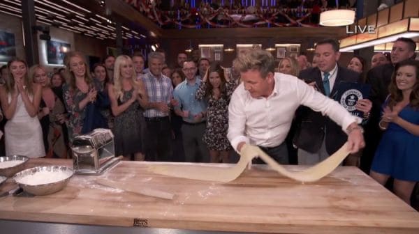 Gordon Ramsay Sets World Record For Longest Pasta Sheet Rolled in a Minute