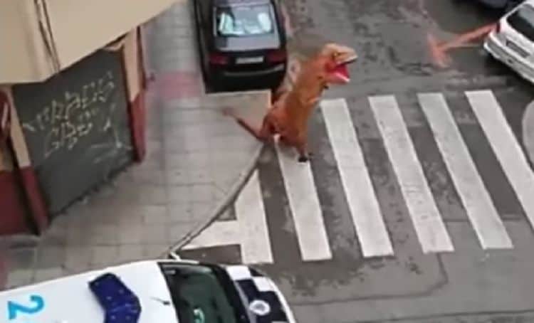 Watch a T-Rex Get Stopped by the Police for Violating Coronavirus Lockdown