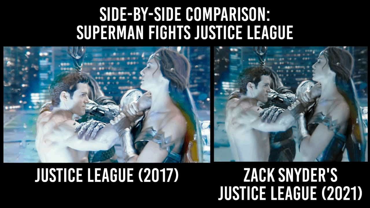 Side-By-Side Comparison Of Whedon And Snyder Cut Of Superman Fighting The Justice League