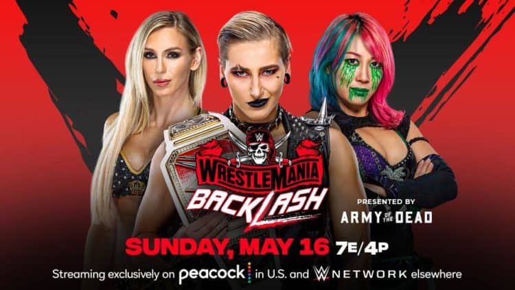 WWE WrestleMania Backlash 2021 Rhea Ripley Asuka Charlotte Flair Key Art