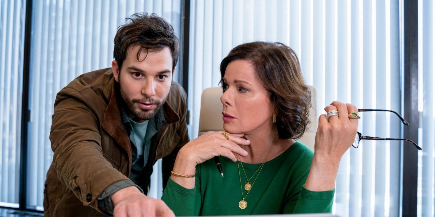 Marcia Gay Harden and Skylar Astin in So Help Me Todd