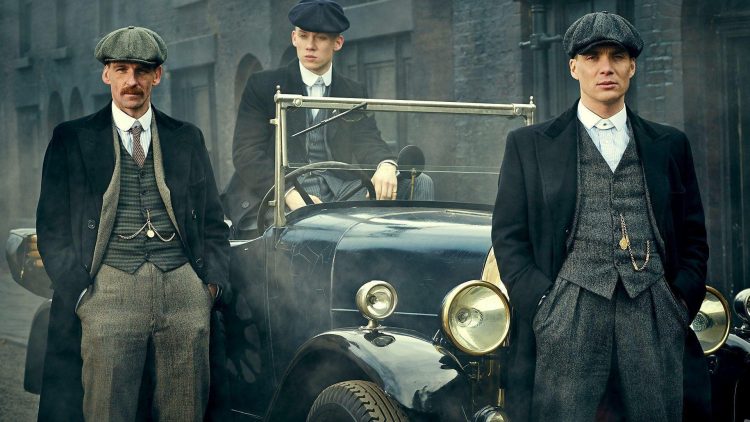 Tommy Shelby, Arthur Shelby, and John Shelby in Birmingham on car