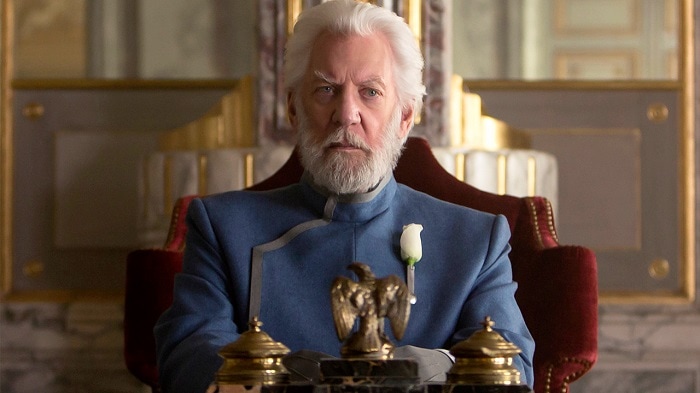 Donald Sutherland as President Coriolanus Snow in The Hunger Games films