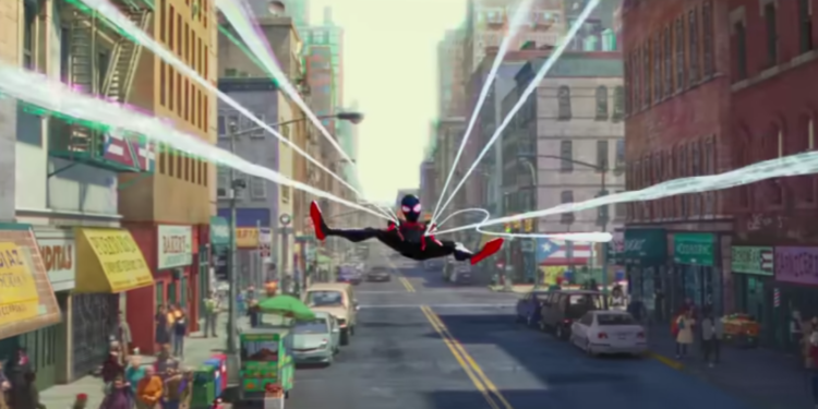 Miles morales spider-man swinging through Manhattan