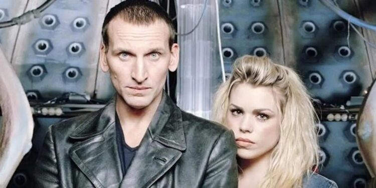 Christopher Eccleston and Billie Piper in a promo pic for Doctor Who as the Ninth Doctor and Rose Tyler