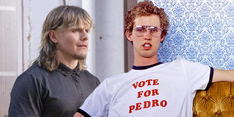 Jon Heder and Tony Cavalero of Napoleon Dynamite and The Righteous Gemstones edited side by side.