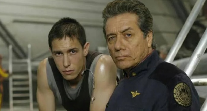 Edward James Olmos and his son Bodie Olmos in Battlestar Galactica