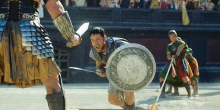 Maximus fighting Tigris of Gaul in Gladiator