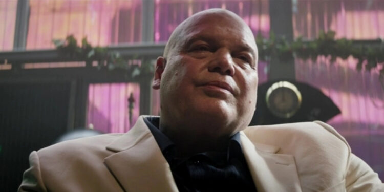 Kingpin, played by Vincent D'Onofrio laid back looking imposing during the Daredevil series