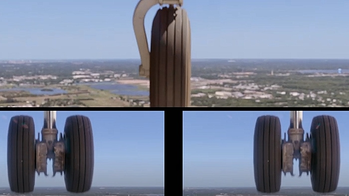 The split-screen sequence in "On A Wing And A Prayer" (2023)