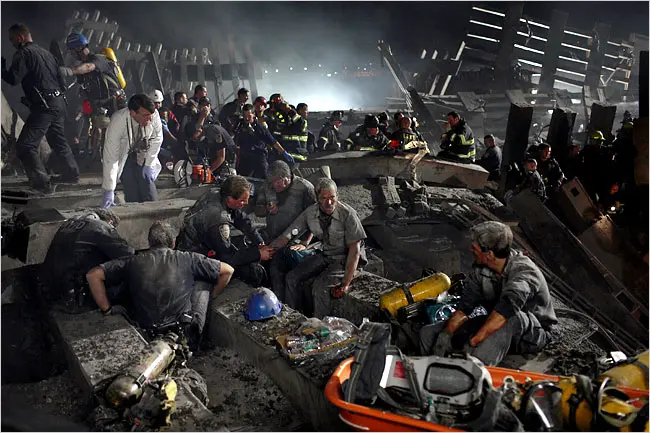 A scene from the disaster film, World Trade Center