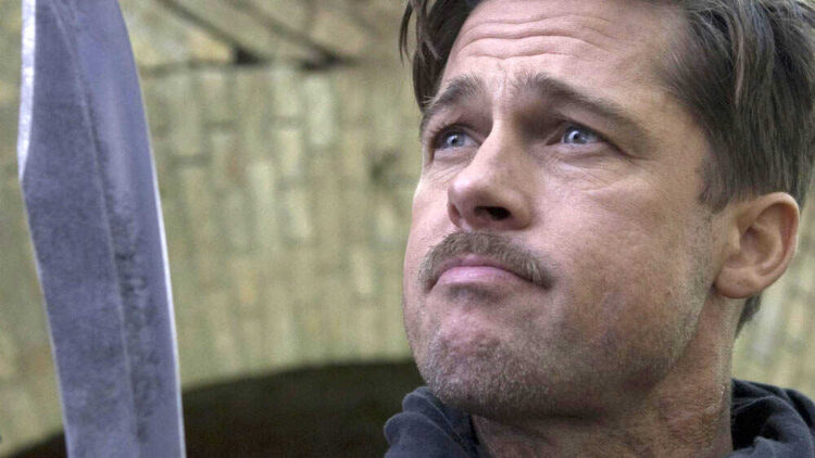 Brad Pitt with a moustache in Inglorious Basterds