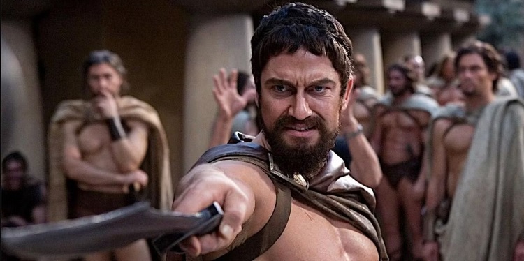 Gerard Butler in 300 pointing a sword