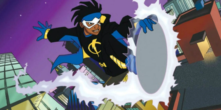 static shock flying on his electrical surfboard thing - Black Electric Superhero