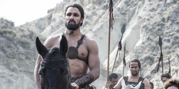 Staz Nair as the Dothraki army chief Qhono in Game of Thrones