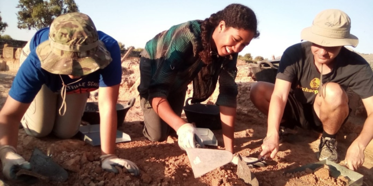 Aoki Lee Simmons at Pollentia Roman dig in Spain