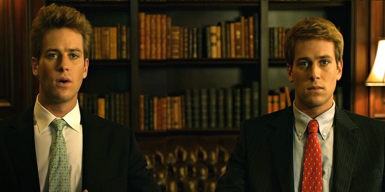 Armie Hammer as the Winklevoss twins in The Social Network