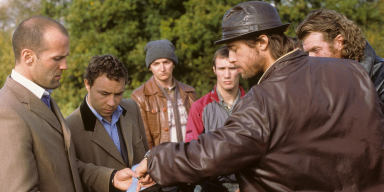 Brad Pitt, Jason Flemyng, Jason Statham, and Stephen Graham in Snatch (2000)