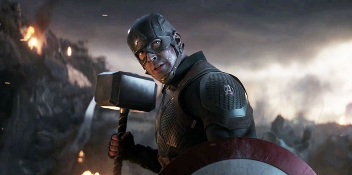 Captain America in Endgame with Mjolnir