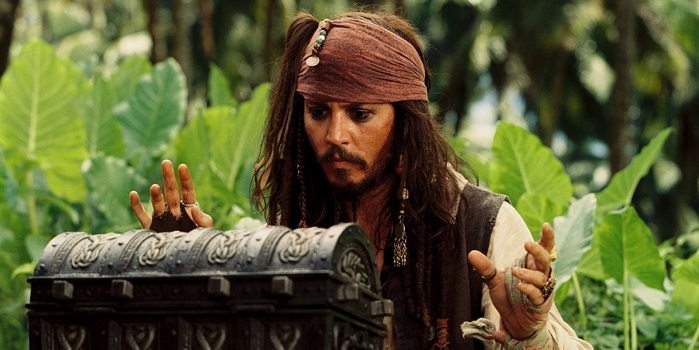 Jack Sparrow Looking at a Treasure Chest