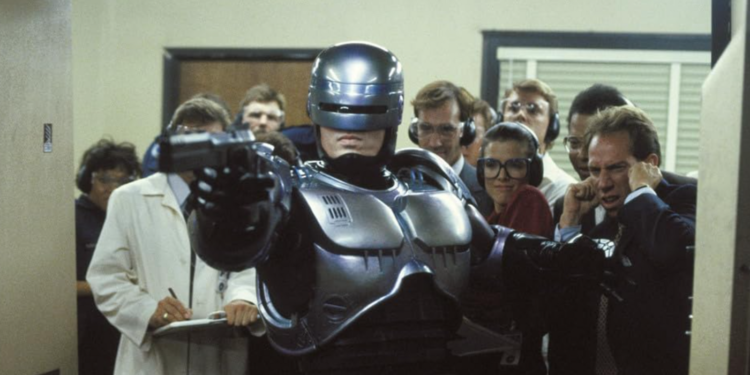 Peter Weller, Miguel Ferrer, Stephen Berrier, Sage Parker, Felton Perry, Karen Radcliffe, and Yolonda Williams in RoboCop (1987)