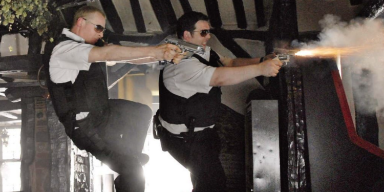 Nick Frost and Simon Pegg in Hot Fuzz (2007)