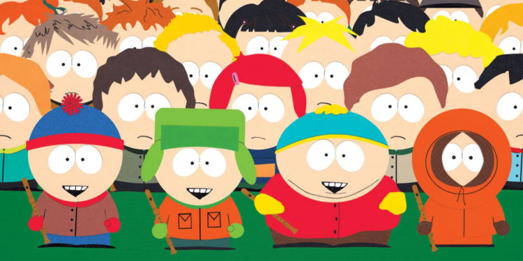 Animated characters from South Park (from left): Stan, Kyle, Cartman, and Kenny