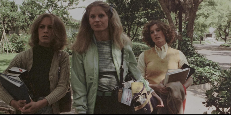 Jamie Lee Curtis, P.J. Soles, and Nancy Kyes in Halloween (1978)