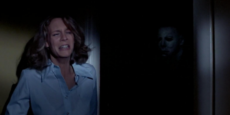 Jamie Lee Curtis and Nick Castle in Halloween (1978)